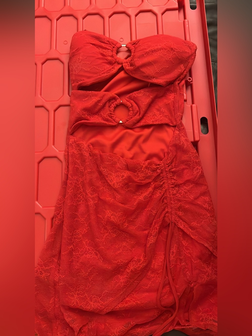 Red Lace Cutout Mini Dress - Women